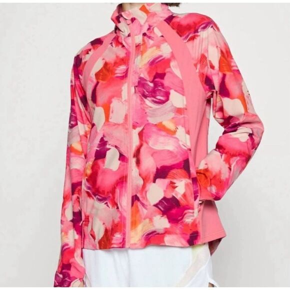 ATHLETA NWT Run With It Printed Jacket Painted Energy Coral Pink Zip plus sz 3X - Picture 1 of 9